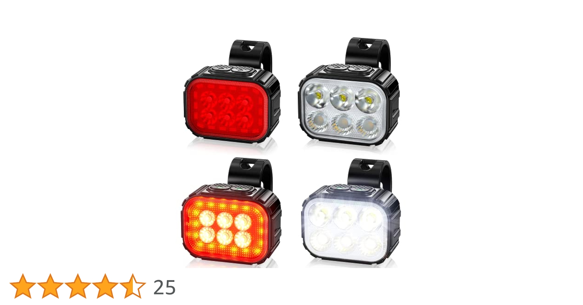 Red Bycycle ライト、チェーン付き Bike Lights Set, 6 LED Front and Back Rear Bicycle Light